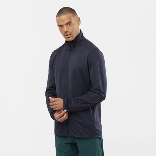 Navy Salomon Essential Lightwarm Full Zip Men's Jackets | IE UP9127